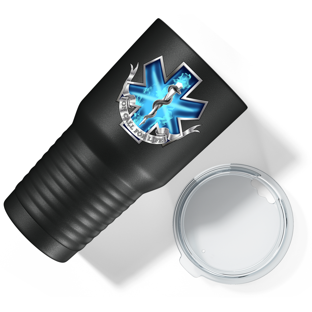 Blue On Call for Life on 30oz Black Paramedic Tumbler