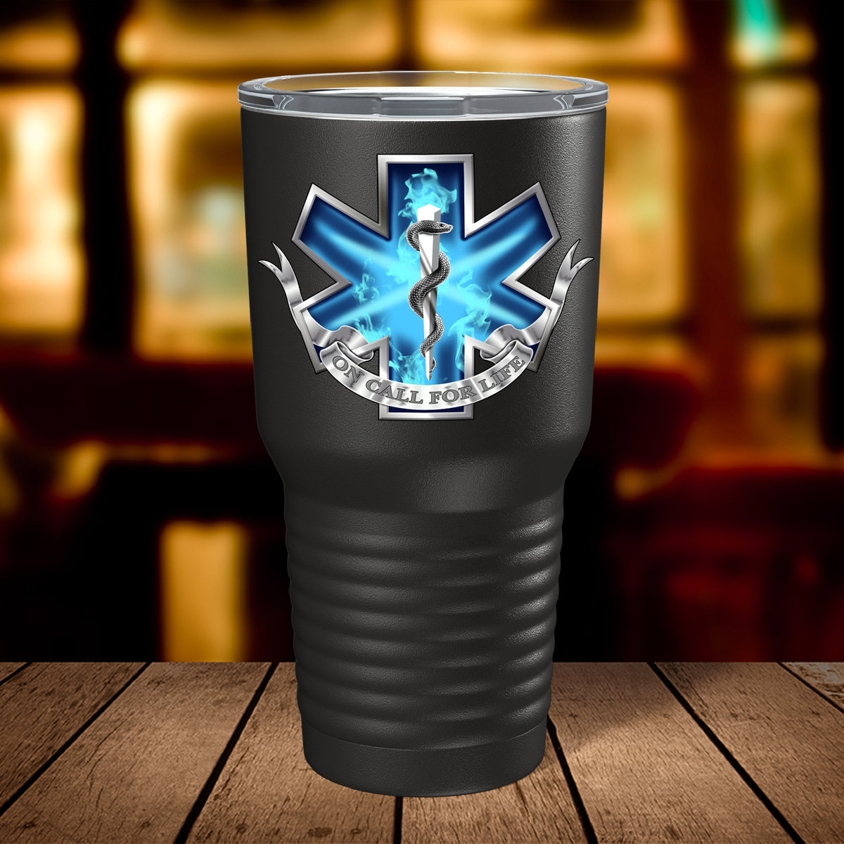 Blue On Call for Life on 30oz Black Paramedic Tumbler
