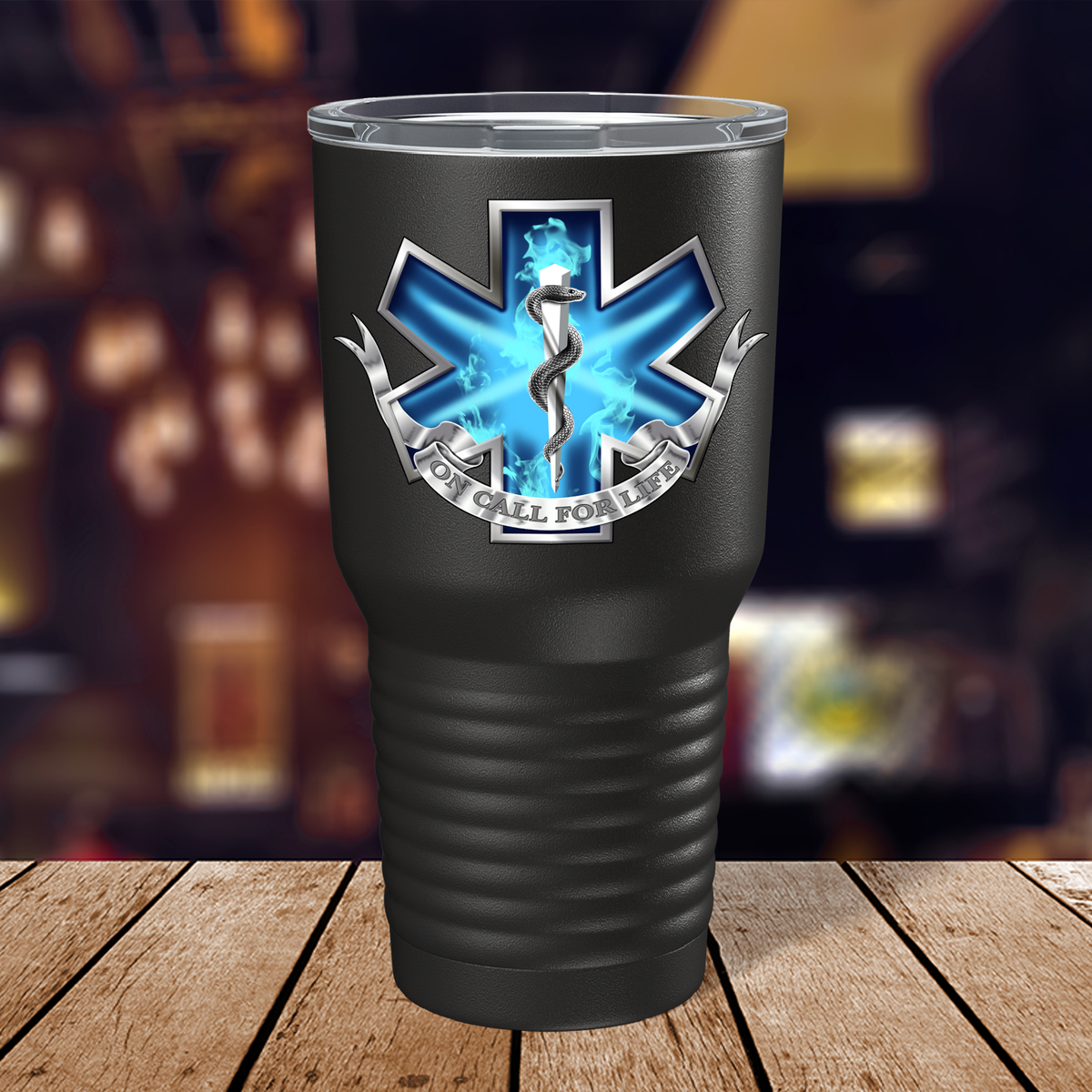 Blue On Call for Life on 30oz Black Paramedic Tumbler