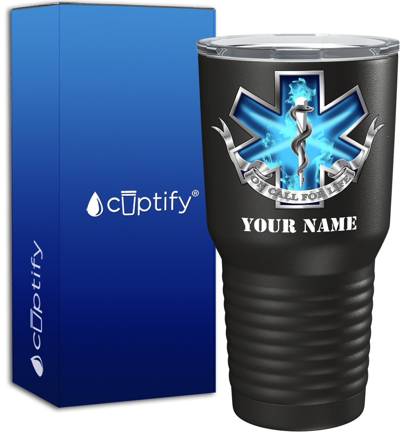 Personalized Blue On Call for Life on 30oz Black Paramedic Tumbler