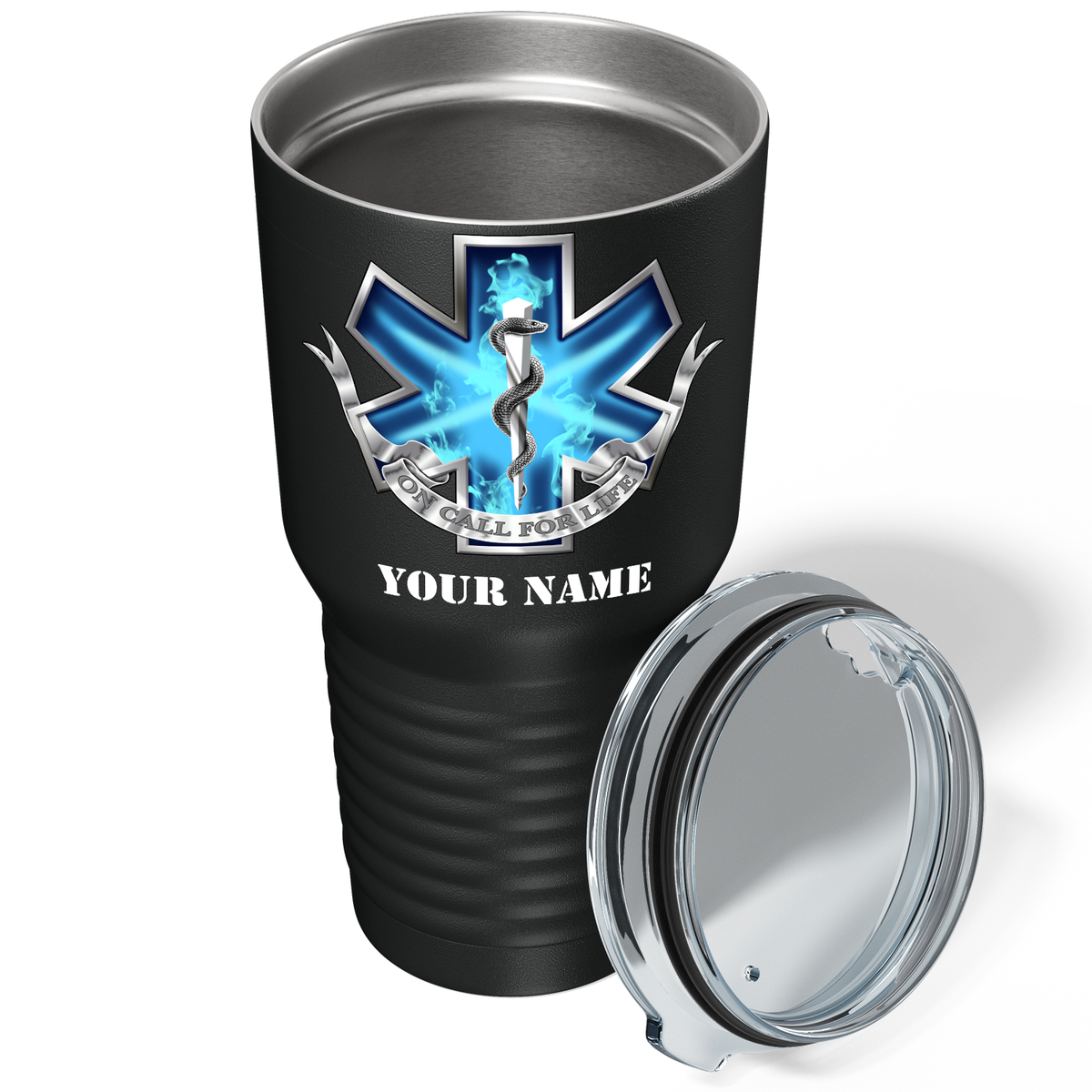 Personalized Blue On Call for Life on 30oz Black Paramedic Tumbler