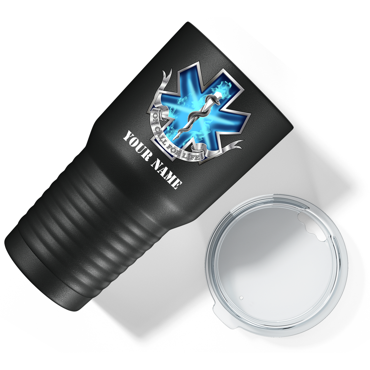 Personalized Blue On Call for Life on 30oz Black Paramedic Tumbler