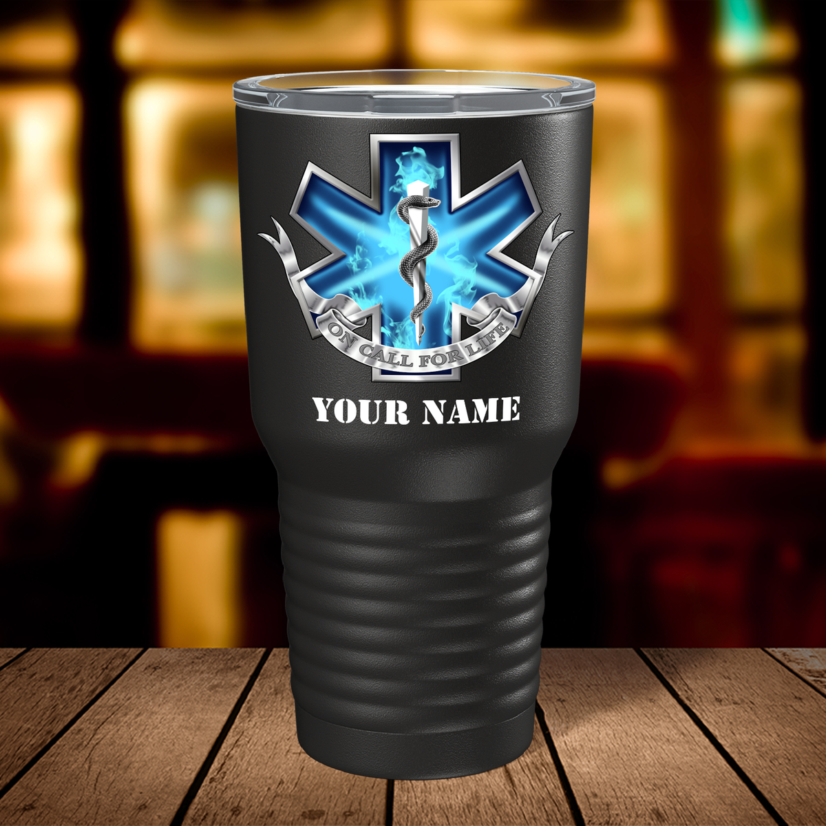 Personalized Blue On Call for Life on 30oz Black Paramedic Tumbler
