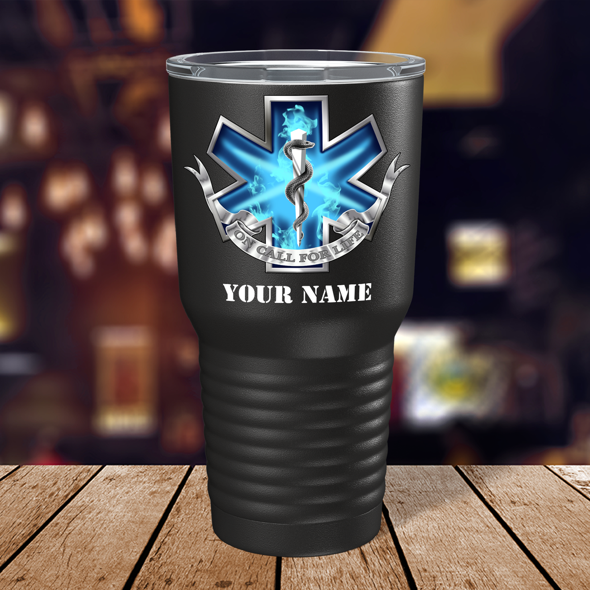 Personalized Blue On Call for Life on 30oz Black Paramedic Tumbler