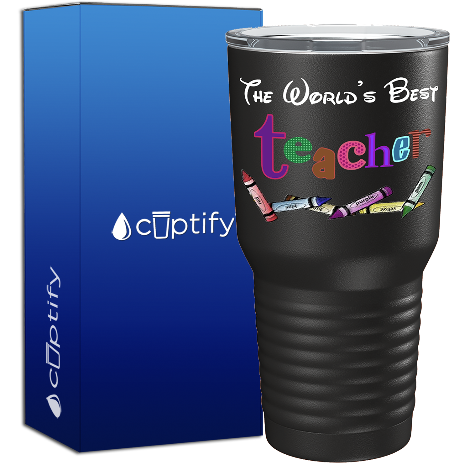 The World Best Teacher with Crayons 30oz Teacher Tumbler