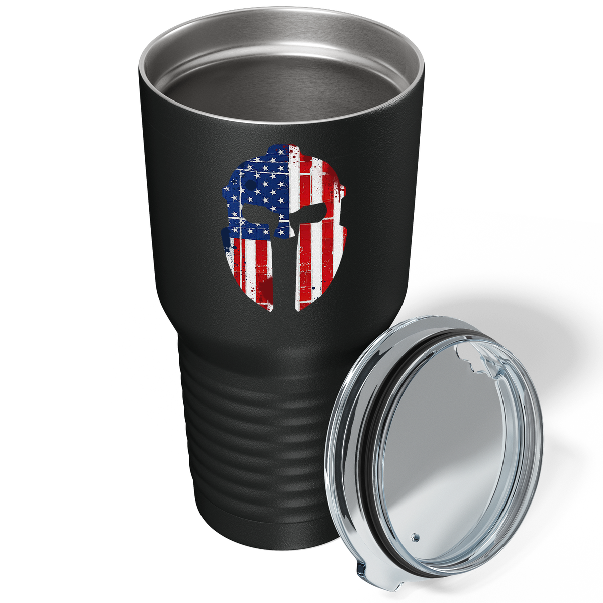 Spartan Helmet American Flag on Black 30oz Police Tumbler
