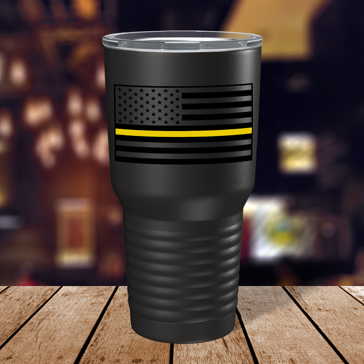 Dispatcher Thin Gold Line Flag on Black 30oz Dispatcher Tumbler