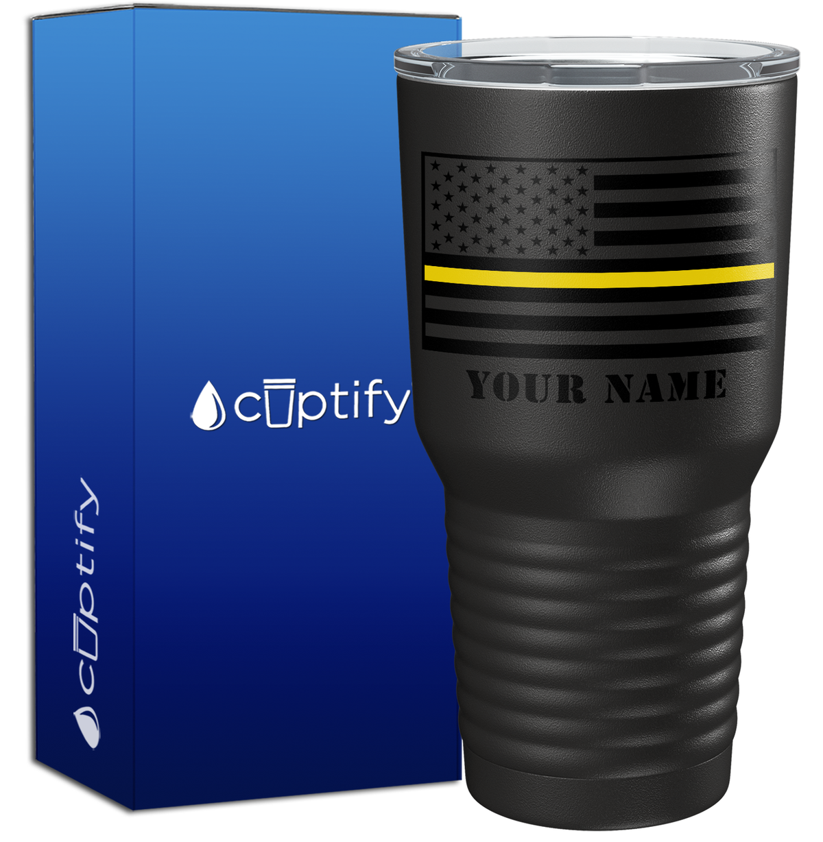 Personalized Dispatcher Thin Gold Line Flag on Black 30oz Dispatcher Tumbler