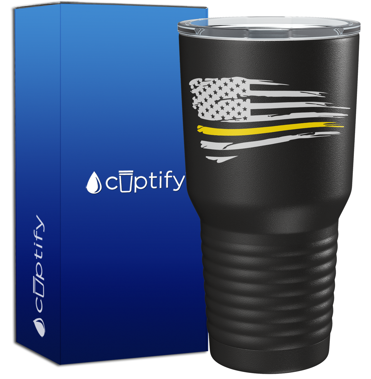 Flying Dispatcher Thin Gold Line Flag on Black 30oz Dispatcher Tumbler