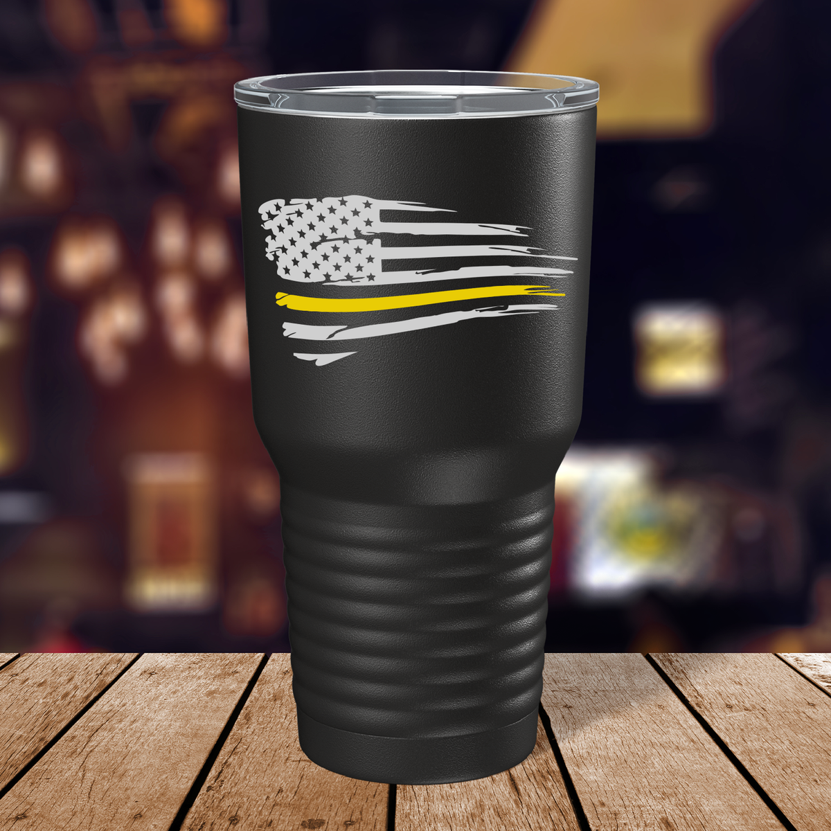 Flying Dispatcher Thin Gold Line Flag on Black 30oz Dispatcher Tumbler
