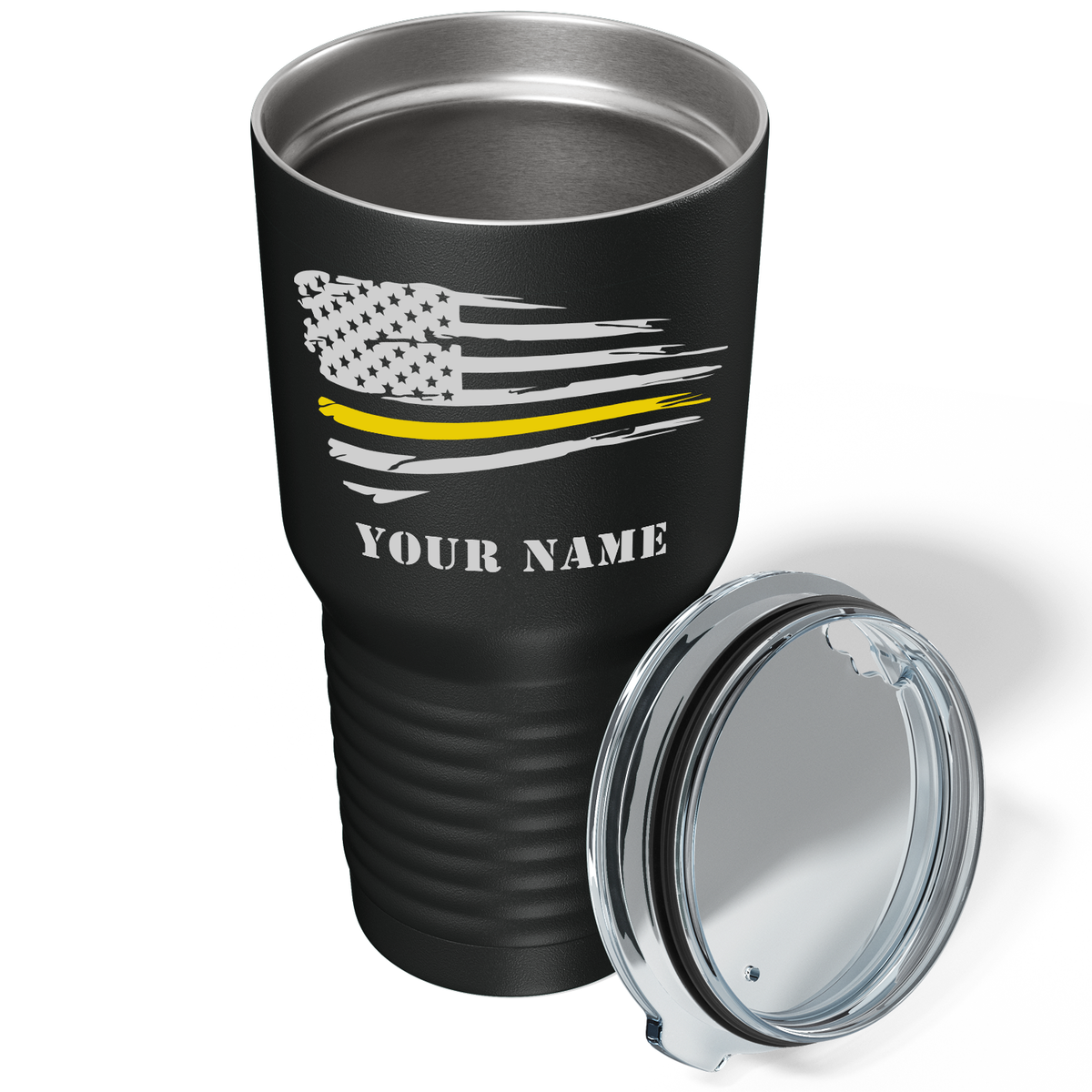 Personalized Flying Dispatcher Thin Gold Line Flag on Black 30oz Dispatcher Tumbler