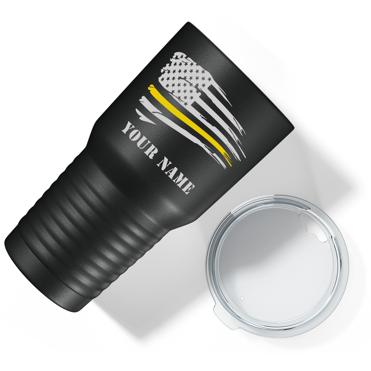 Personalized Flying Dispatcher Thin Gold Line Flag on Black 30oz Dispatcher Tumbler