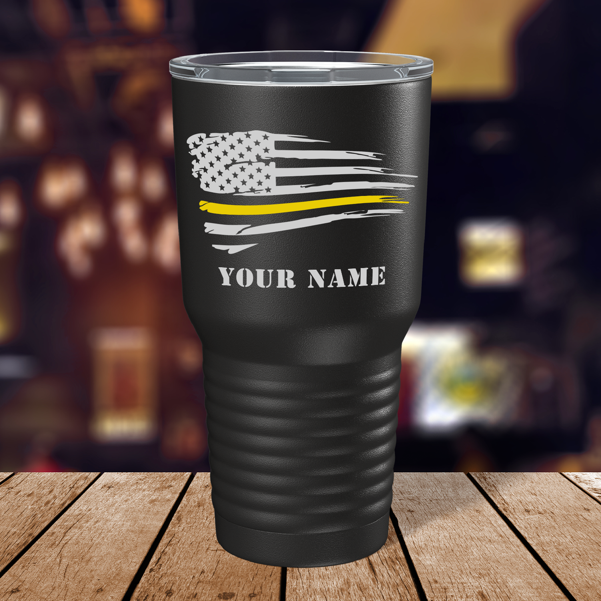 Personalized Flying Dispatcher Thin Gold Line Flag on Black 30oz Dispatcher Tumbler