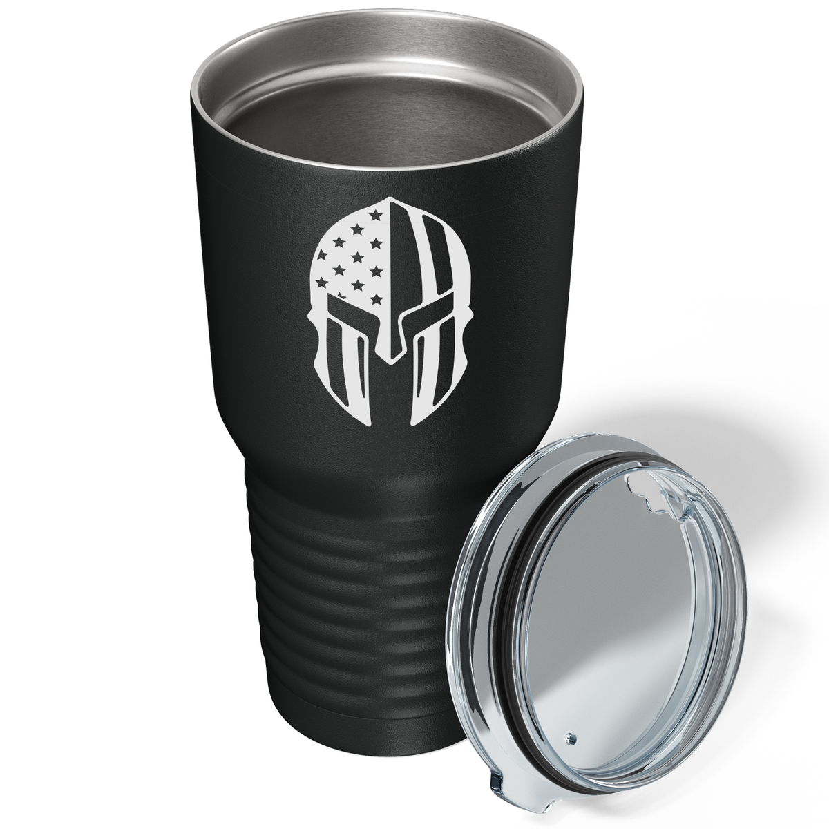 Police Spartan Helmet on Black 30oz Police Tumbler
