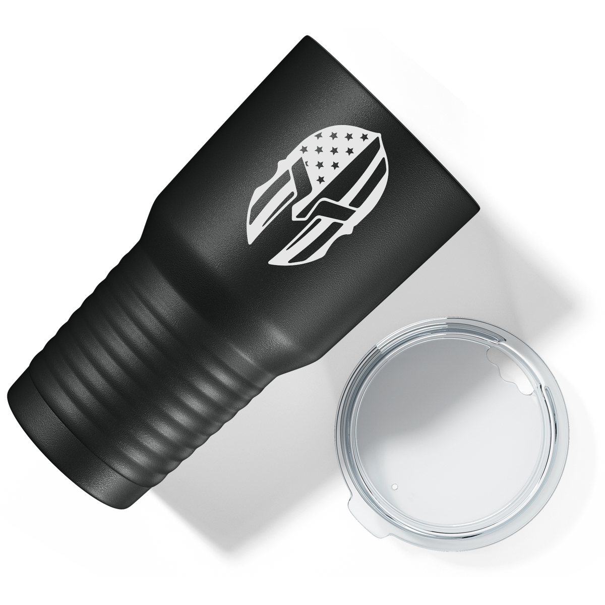 Police Spartan Helmet on Black 30oz Police Tumbler