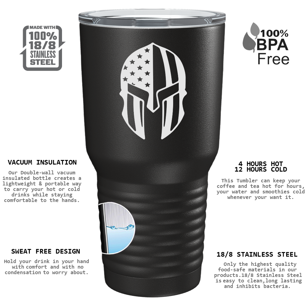 Police Spartan Helmet on Black 30oz Police Tumbler