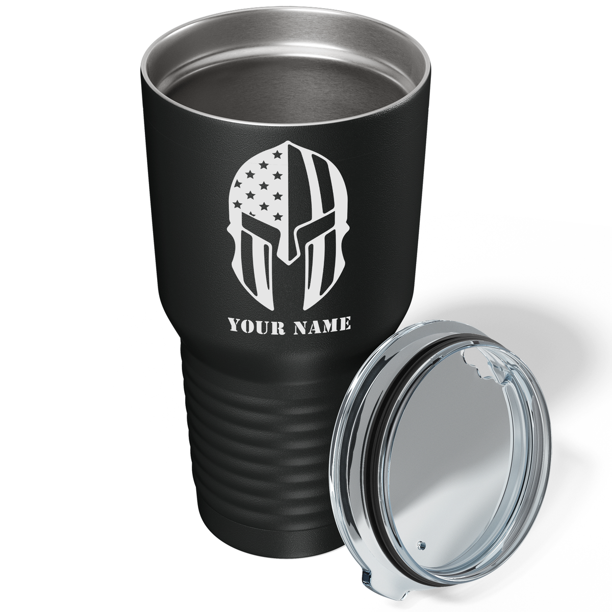 Personalized Police Spartan Helmet on Black 30oz Police Tumbler