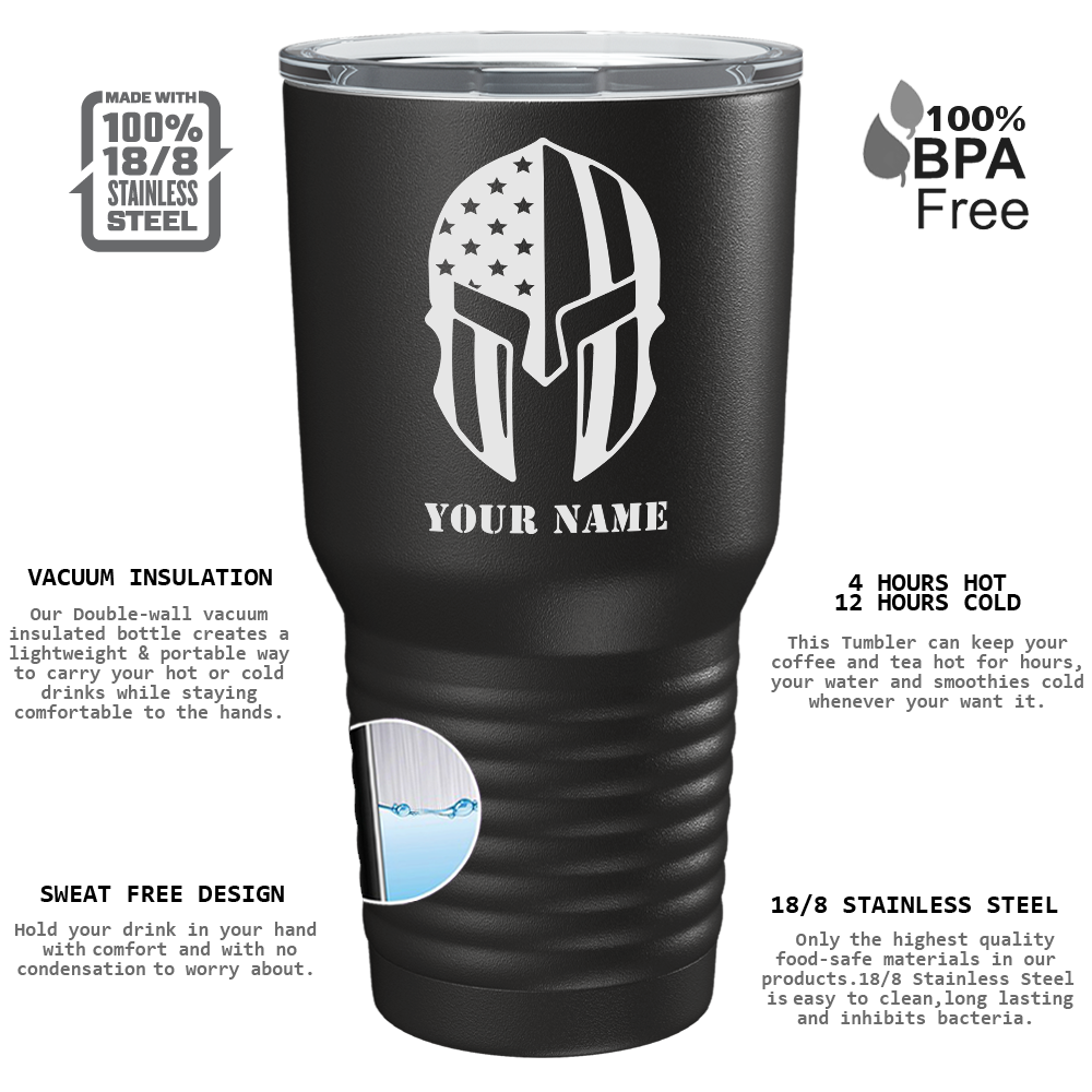 Personalized Police Spartan Helmet on Black 30oz Police Tumbler