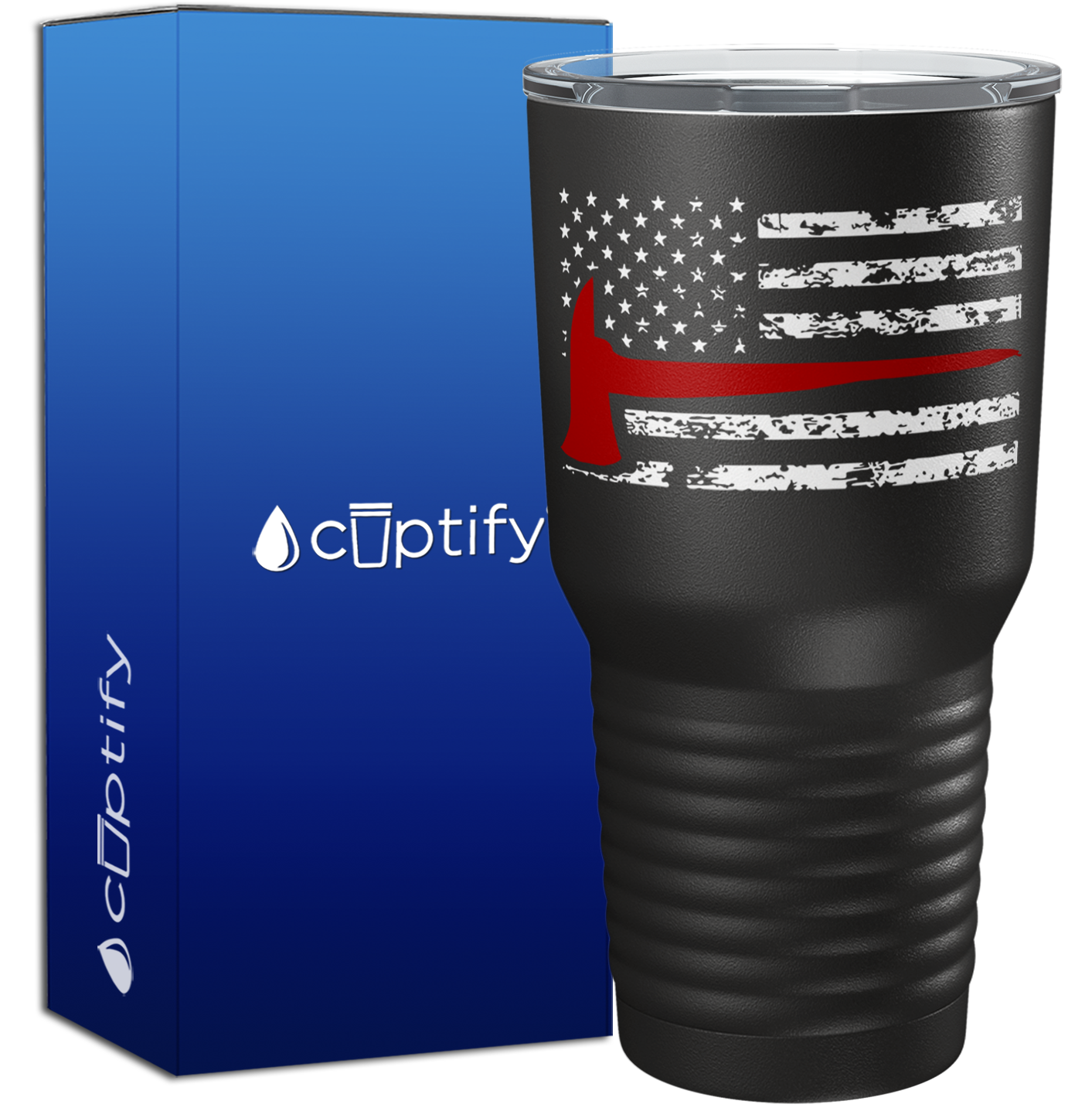Distressed Thin Red Line Flag with Axe on Black 30 oz Tumbler