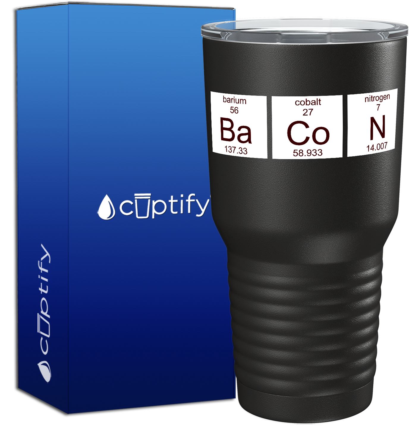 Bacon Periodic Table on Black 30oz Bacon Tumbler