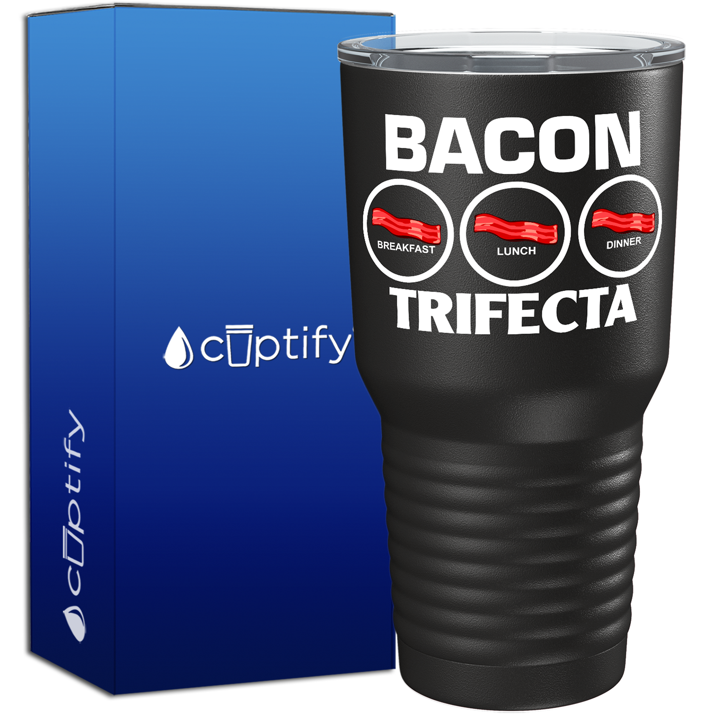 Bacon Trifecta on Black 30oz Bacon Tumbler