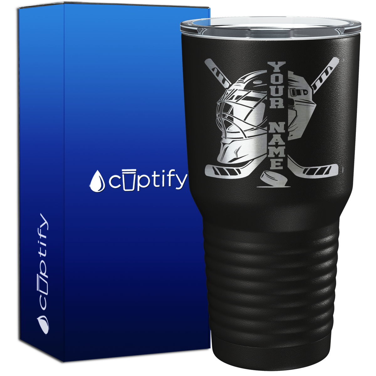 Personalized Hockey Goalie Helmet and Sticks 30oz Hockey Tumbler