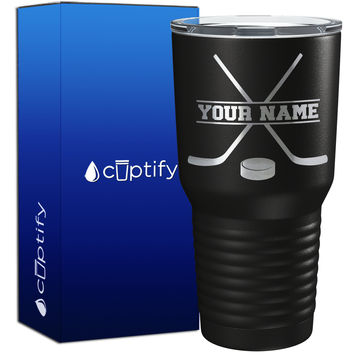 Personazlied with Hockey Sticks and Puck 30oz Hockey Tumbler