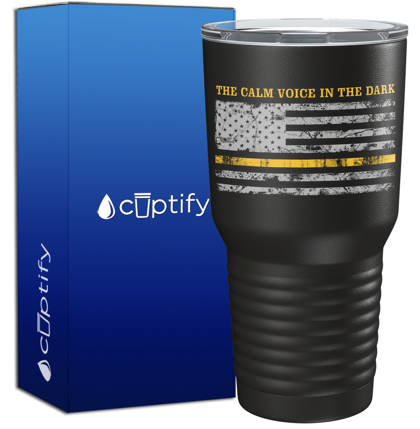 The Calm Voice in the Dark Dispatcher on Black 30oz Dispatcher Tumbler