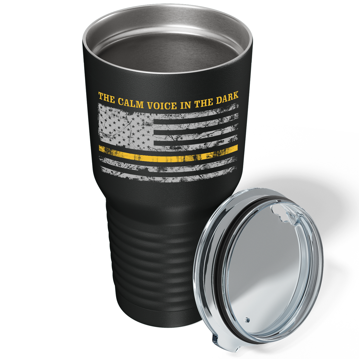The Calm Voice in the Dark Dispatcher on Black 30oz Dispatcher Tumbler