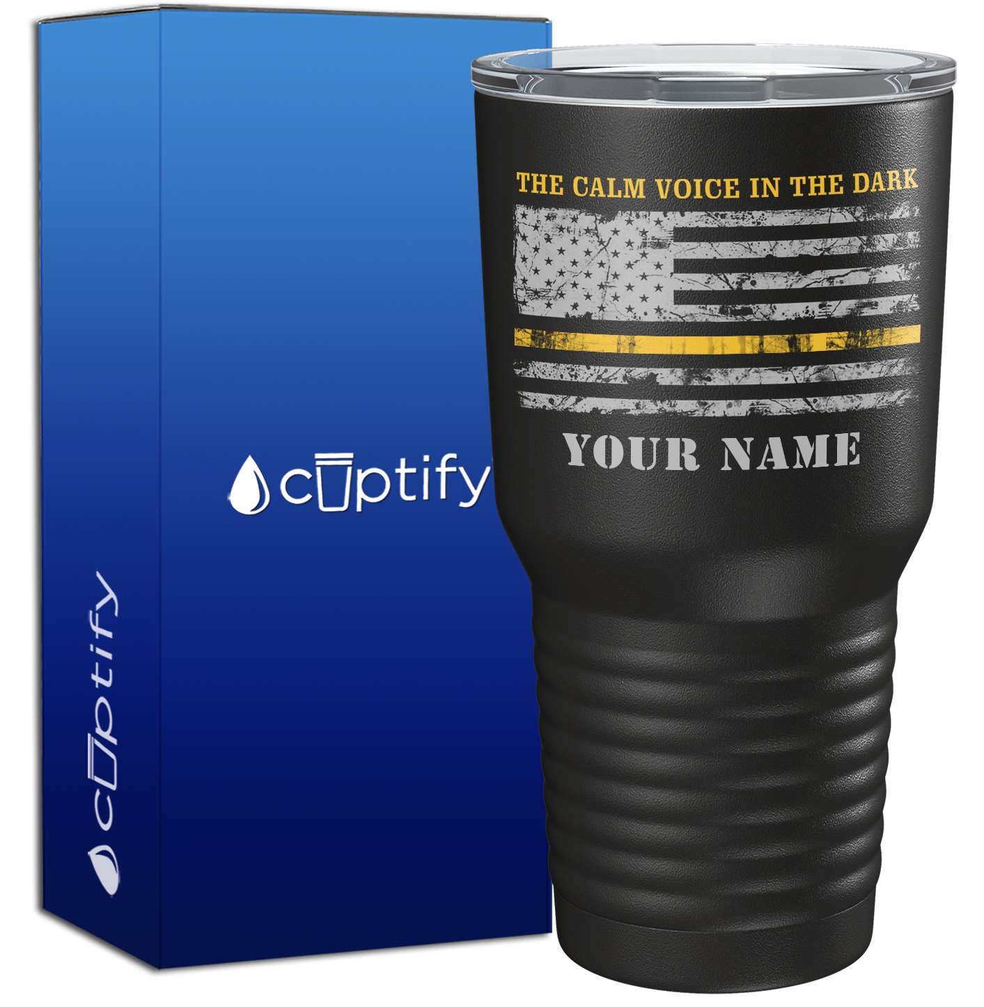 Personalized The Calm Voice in the Dark Dispatcher on Black 30oz Dispatcher Tumbler