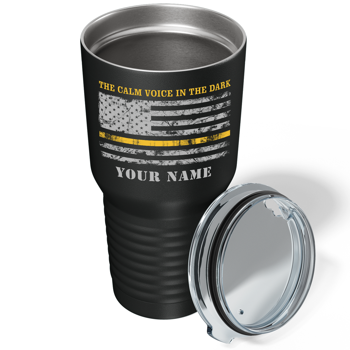 Personalized The Calm Voice in the Dark Dispatcher on Black 30oz Dispatcher Tumbler