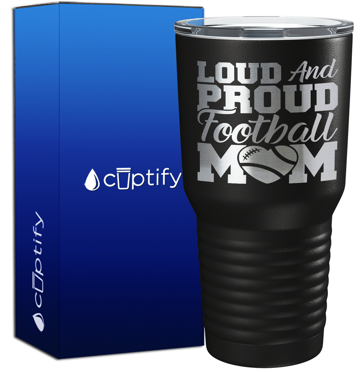 Loud and Proud Football Mom Heart 30oz Football Tumbler
