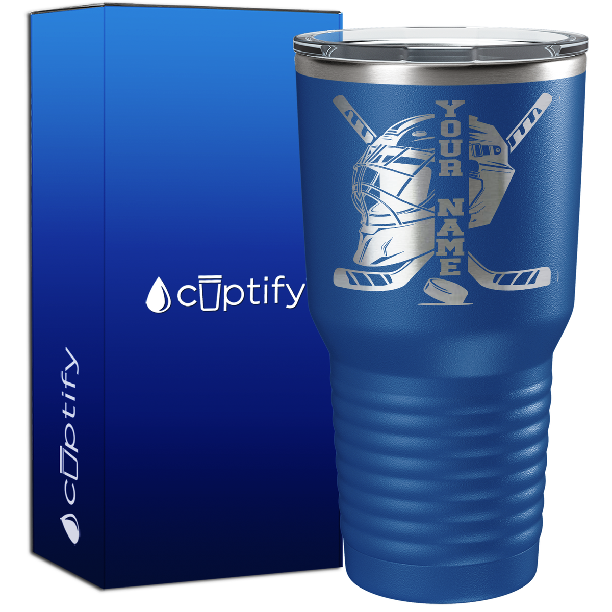 Personalized Hockey Goalie Helmet and Sticks 30oz Hockey Tumbler
