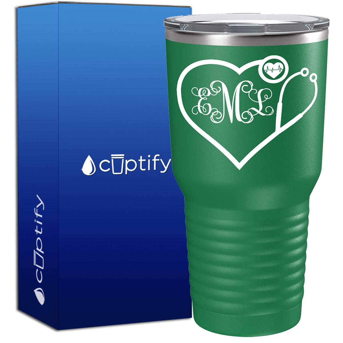 Heart Shaped Stethoscope Monogram  Nurse Tumbler
