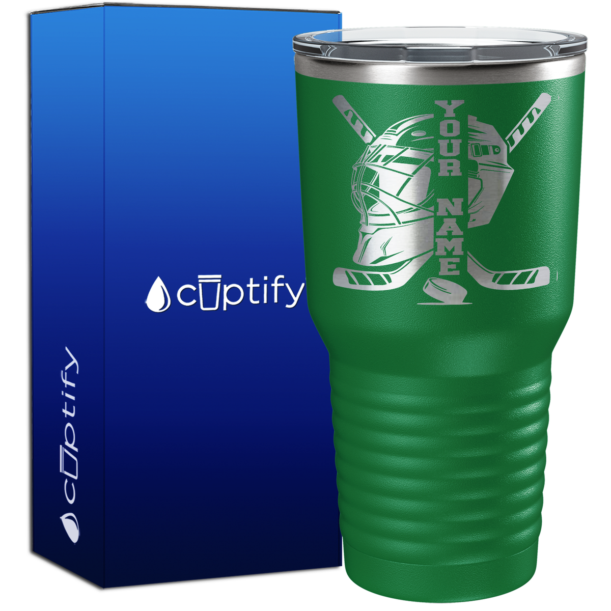 Personalized Hockey Goalie Helmet and Sticks 30oz Hockey Tumbler
