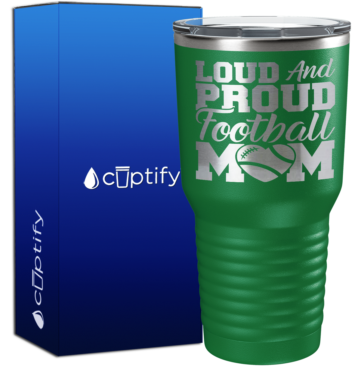 Loud and Proud Football Mom Heart 30oz Football Tumbler