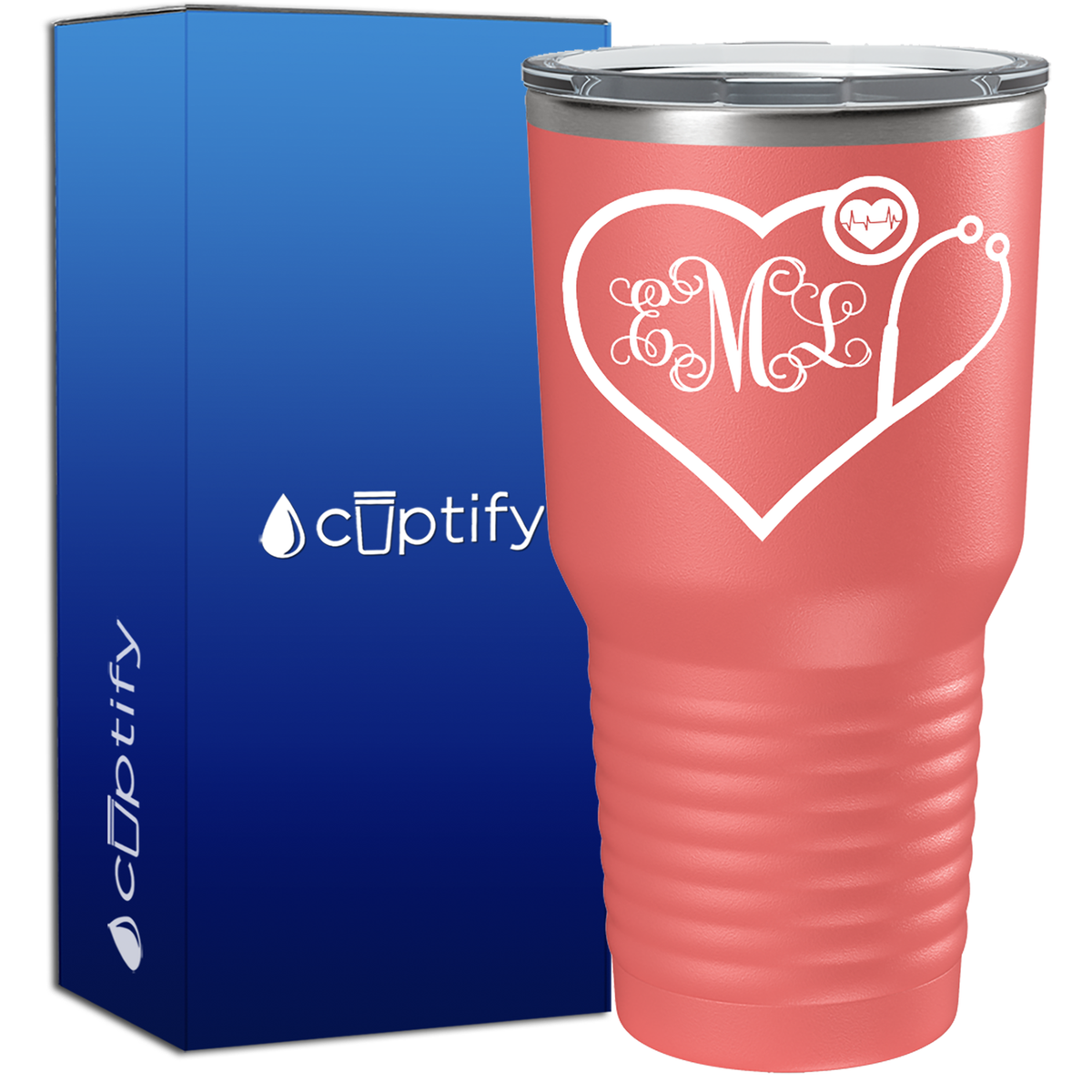 Heart Shaped Stethoscope Monogram  Nurse Tumbler