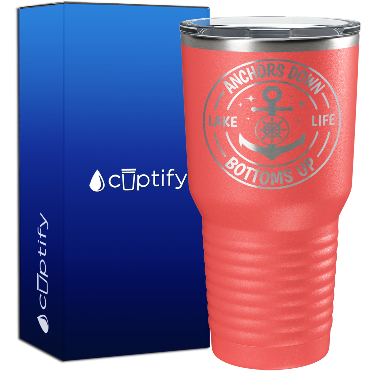 Anchors Down Bottoms Up Circle 30oz Anchor Tumbler
