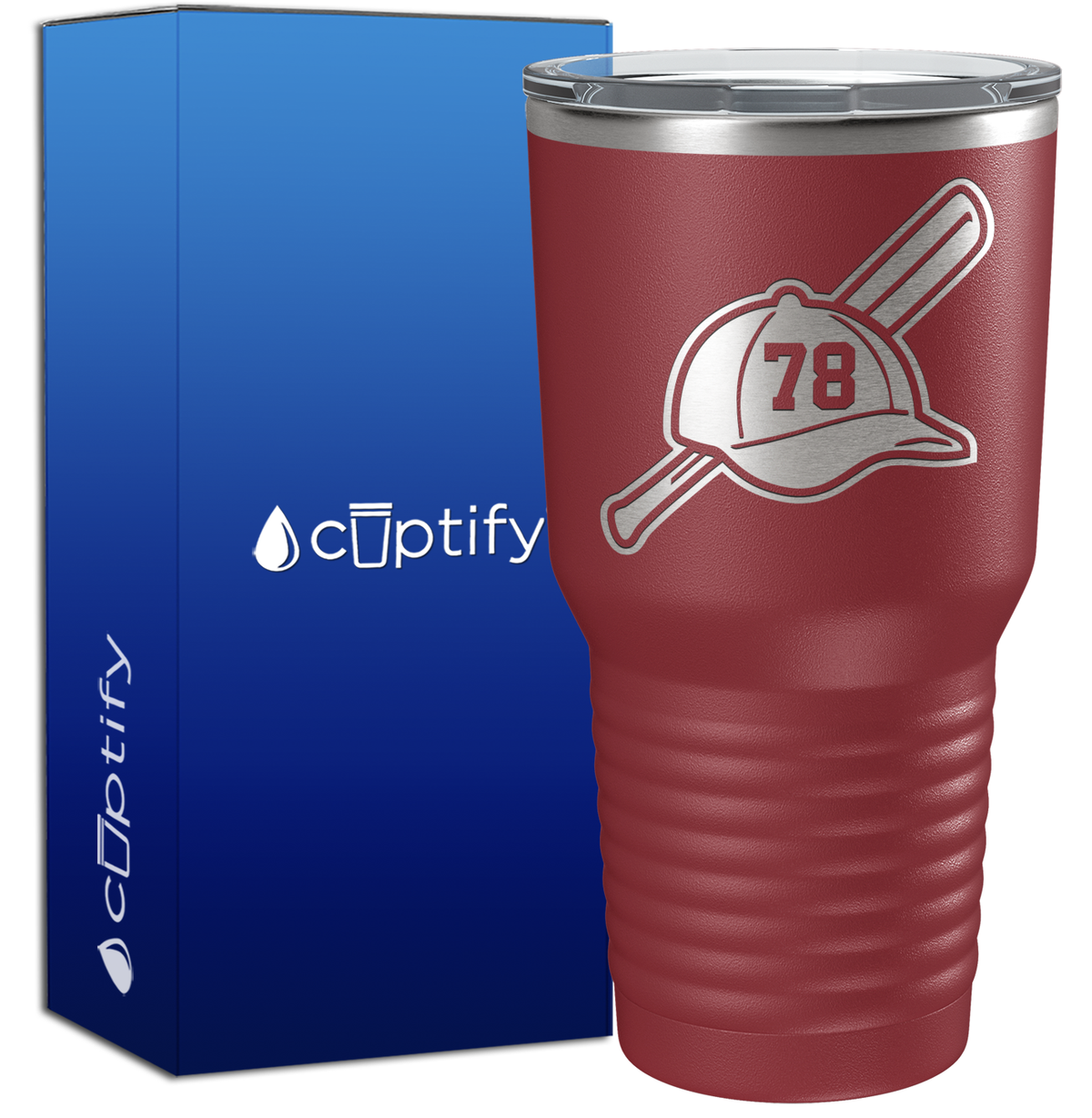 Baseball Bat and Hat with Personalized Number 30oz Baseball Tumbler