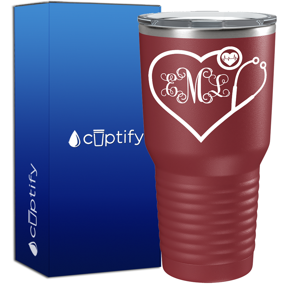Heart Shaped Stethoscope Monogram  Nurse Tumbler