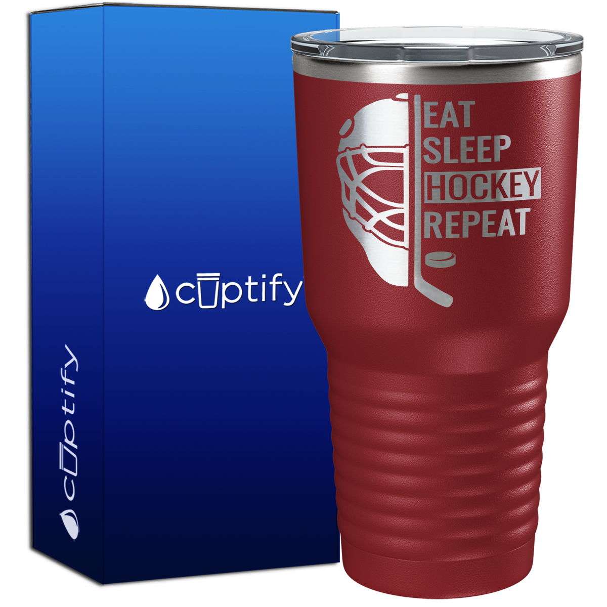 Eat. Sleep. Hockey. Repeat. Helmet 30oz Hockey Tumbler