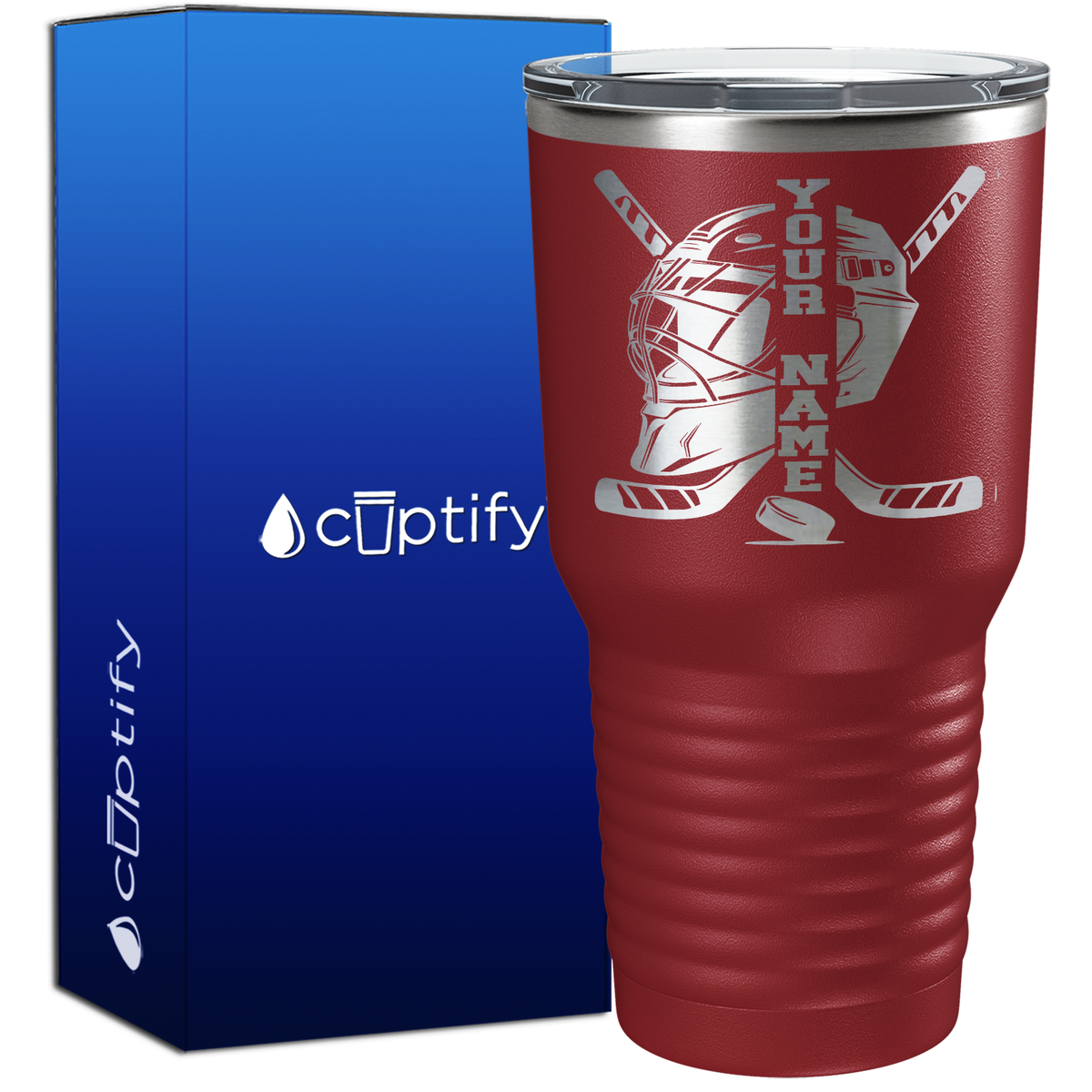 Personalized Hockey Goalie Helmet and Sticks 30oz Hockey Tumbler