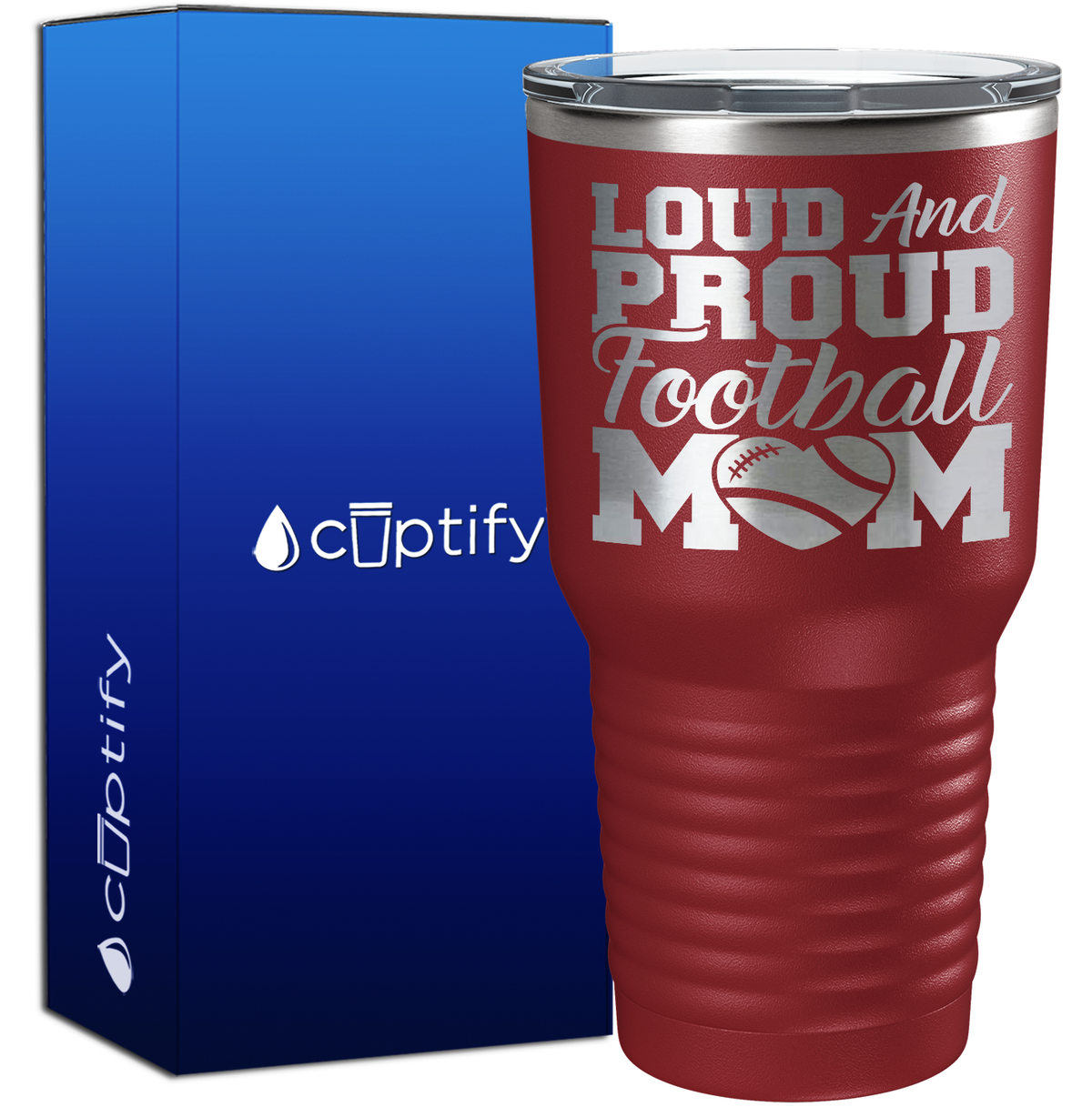 Loud and Proud Football Mom Heart 30oz Football Tumbler