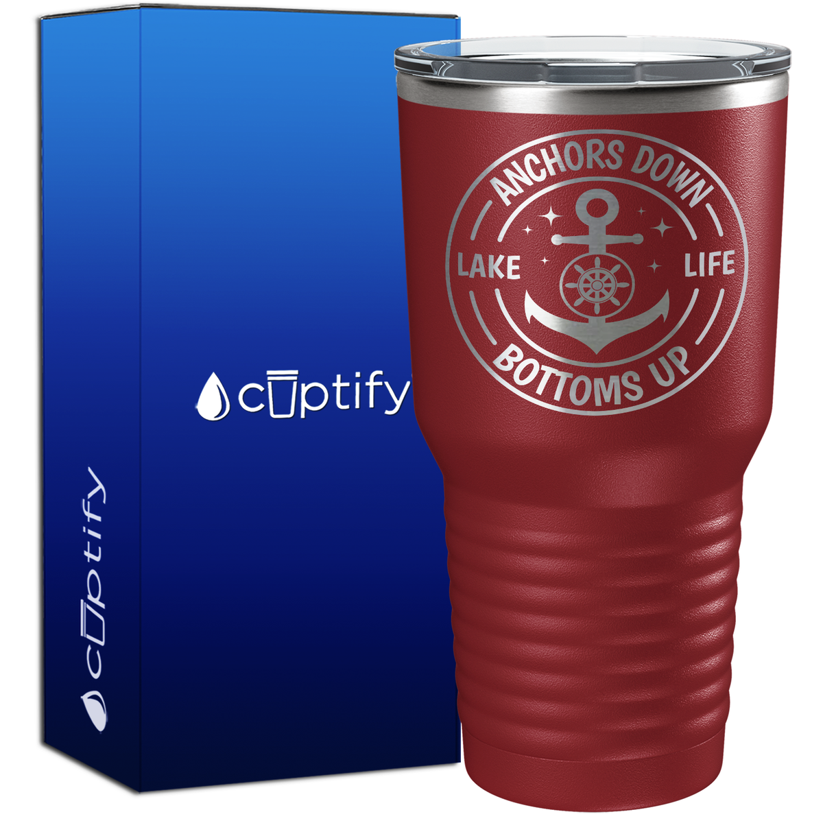 Anchors Down Bottoms Up Circle 30oz Anchor Tumbler