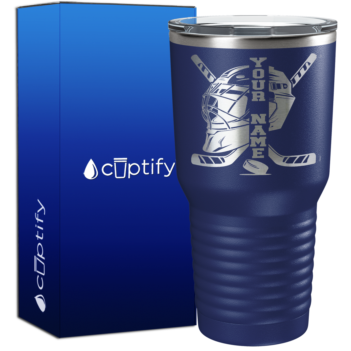 Personalized Hockey Goalie Helmet and Sticks 30oz Hockey Tumbler