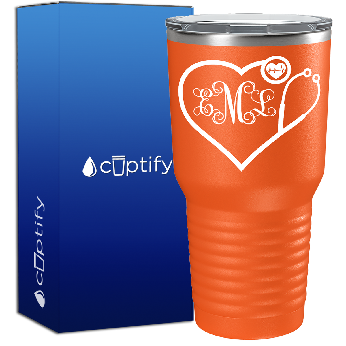 Heart Shaped Stethoscope Monogram  Nurse Tumbler