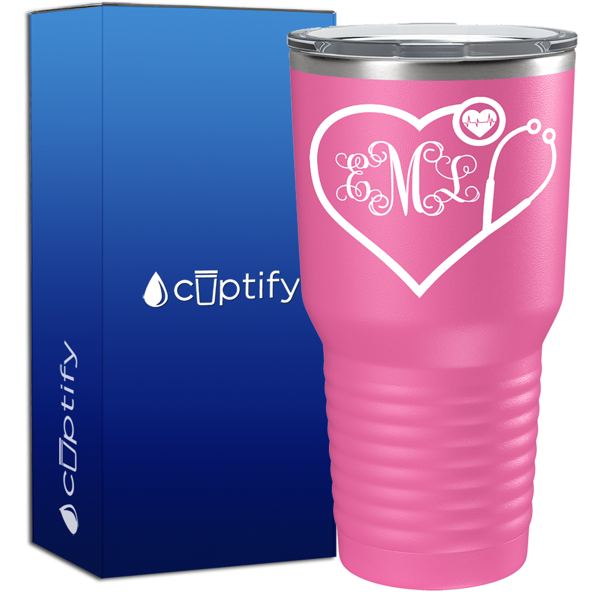 Heart Shaped Stethoscope Monogram  Nurse Tumbler