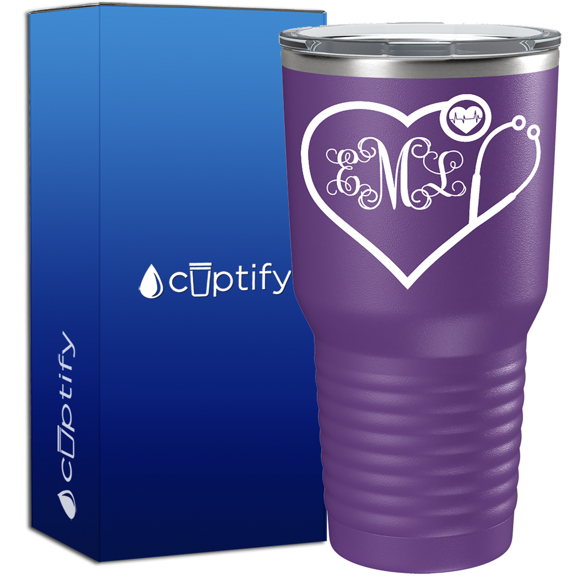 Heart Shaped Stethoscope Monogram  Nurse Tumbler