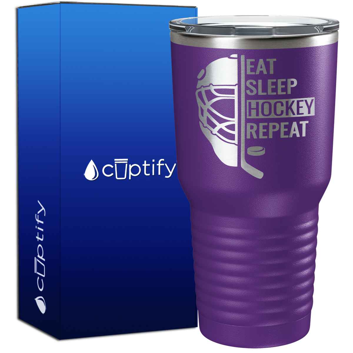 Eat. Sleep. Hockey. Repeat. Helmet 30oz Hockey Tumbler