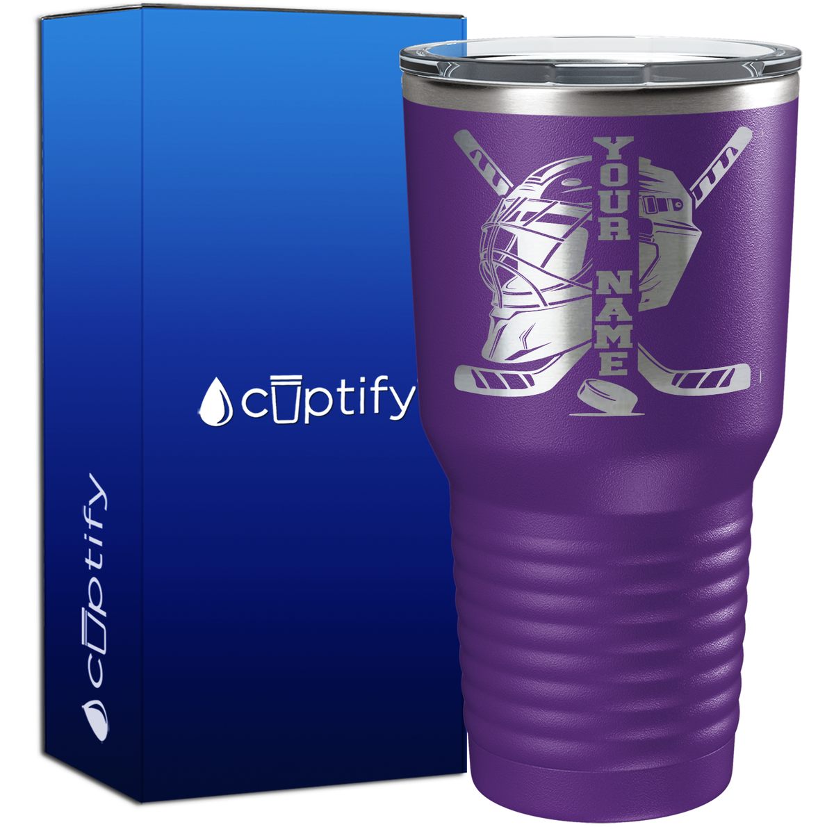 Personalized Hockey Goalie Helmet and Sticks 30oz Hockey Tumbler